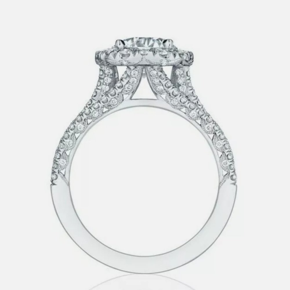 New 925 Silver Round Cut Halo Diamond Ring - Picture 2 of 3